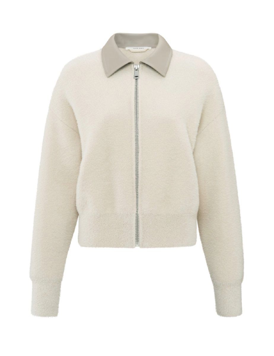 YaYa Furry cardigan with leather co Wit 01-010083-410