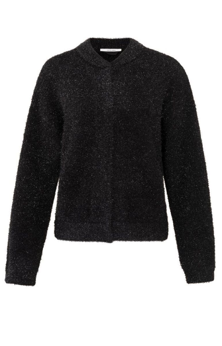 YaYa Glitter furry bomber cardigan Zwart 01-010087-411