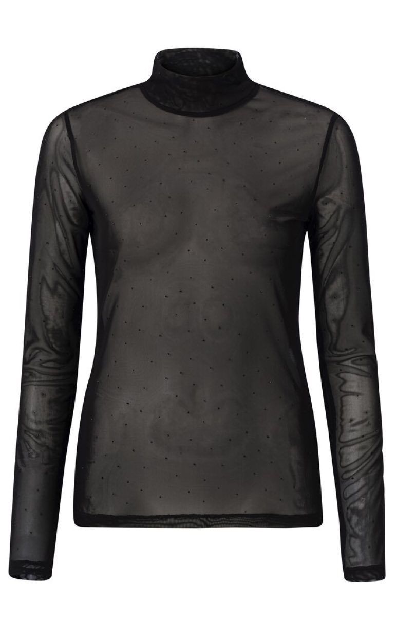 YaYa High neck mesh top with rhines Zwart 01-709254-411