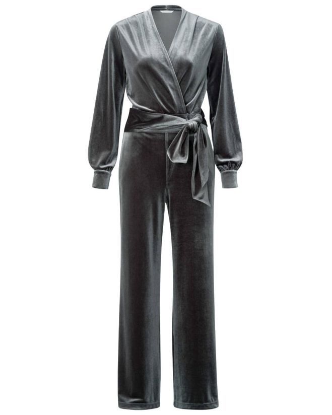 YaYa Jersey velours wide leg jumpsu Grijs 01-349017-411