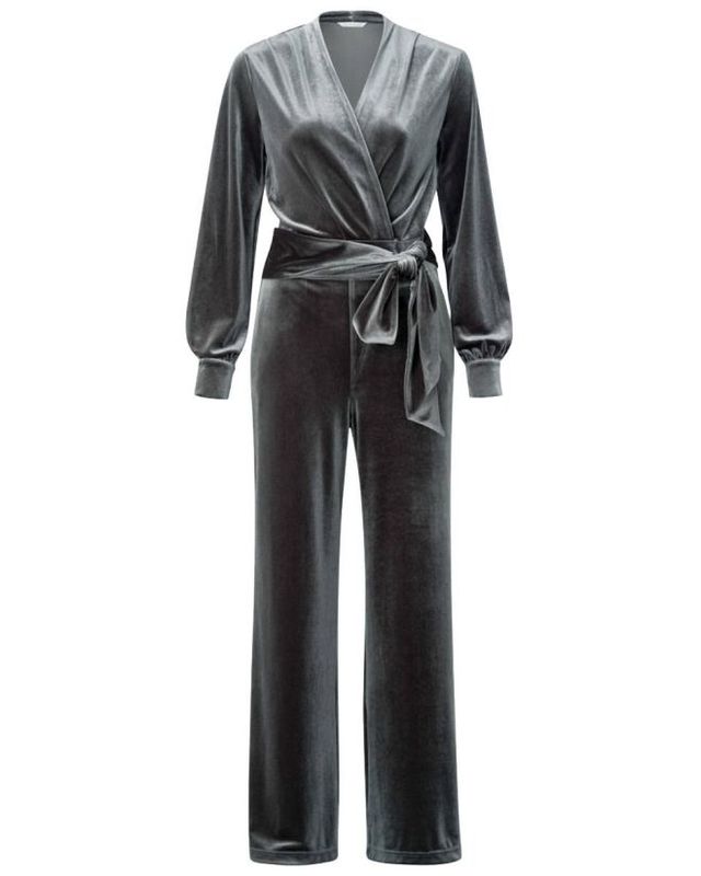 YaYa Jersey velours wide leg jumpsu Grijs 01-349017-411
