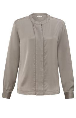 YaYa Satin detailed placket blouse Bruin 01-201116-410