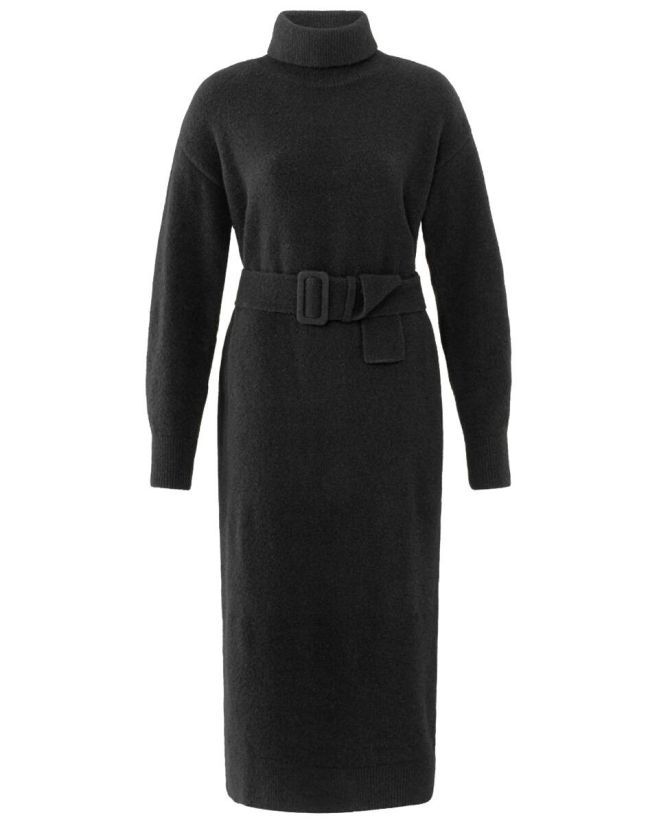YaYa High neckline knit dress with Zwart 01-600158-411
