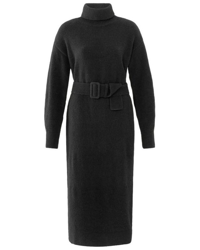 YaYa High neckline knit dress with Zwart 01-600158-411