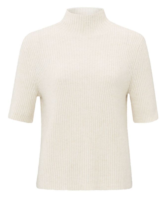 YaYa Rib high neckline short sleeve Ecru 01-000422-411