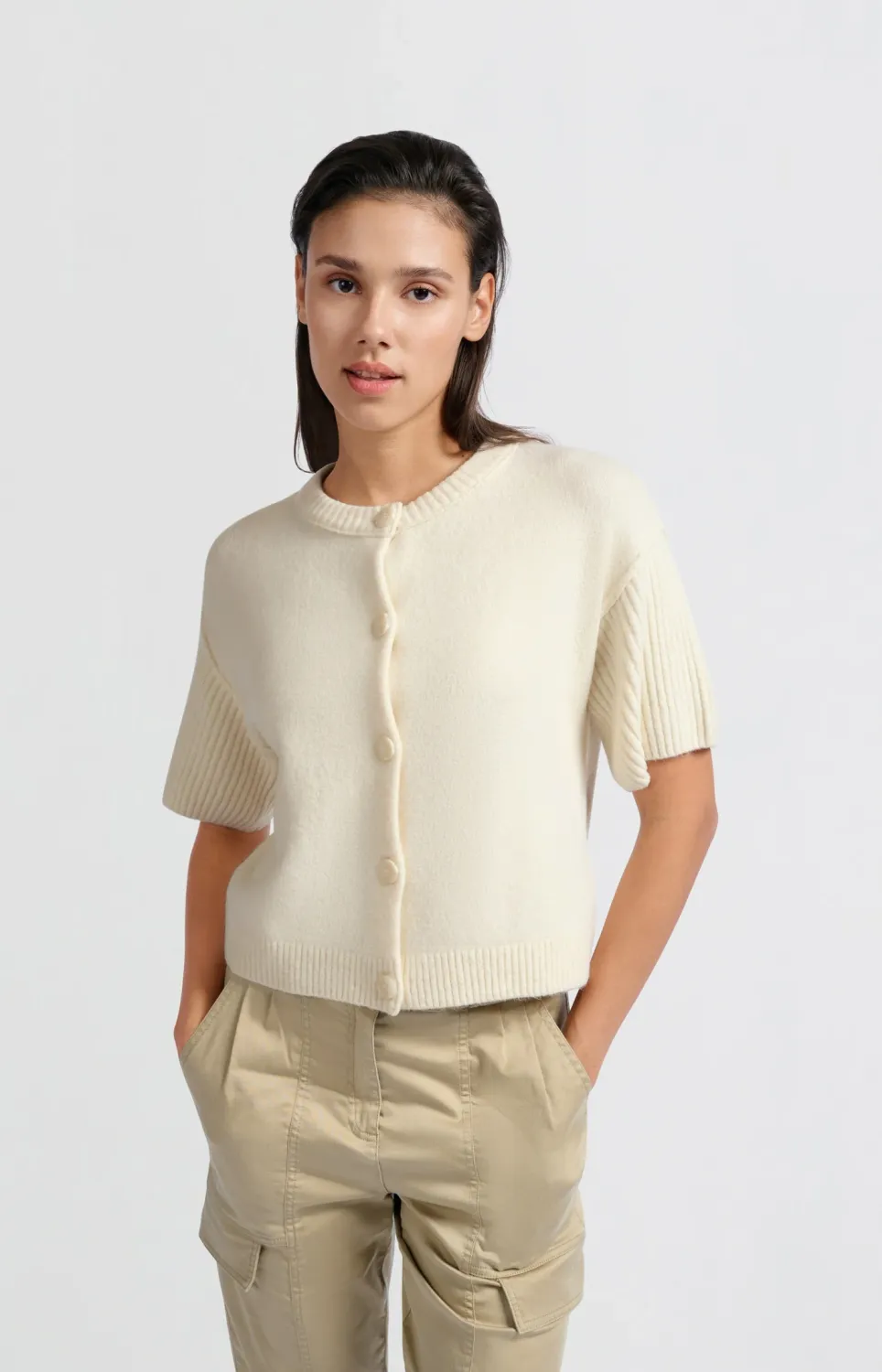 YaYa Cardigan with short sleeves Wit