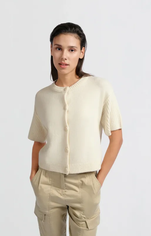 YaYa Cardigan with short sleeves Wit