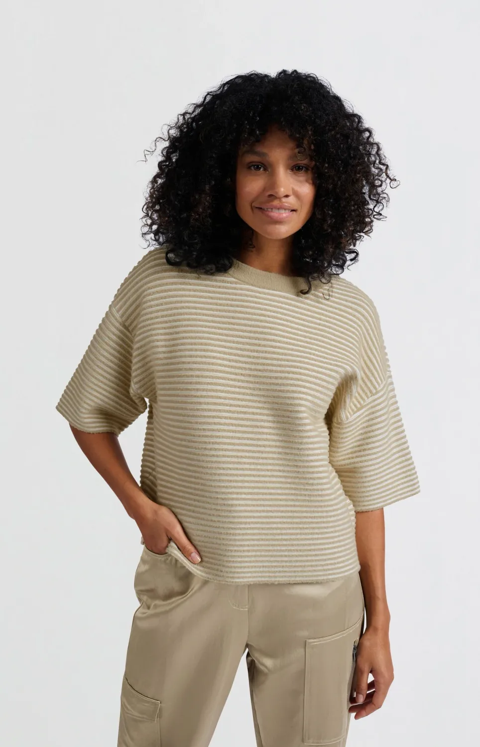 YaYa Striped fluffy sweater Groen