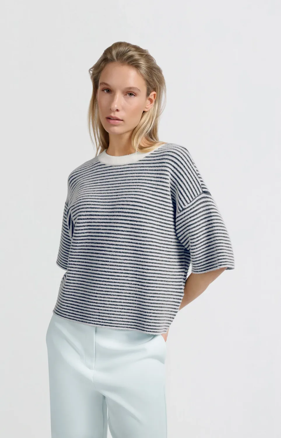 YaYa Striped fluffy sweater Wit