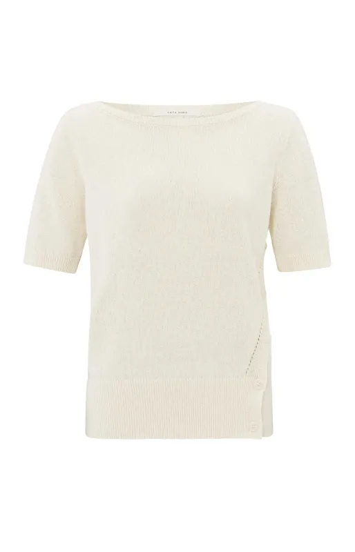YaYa Boatneck short sleeve sweater Beige
