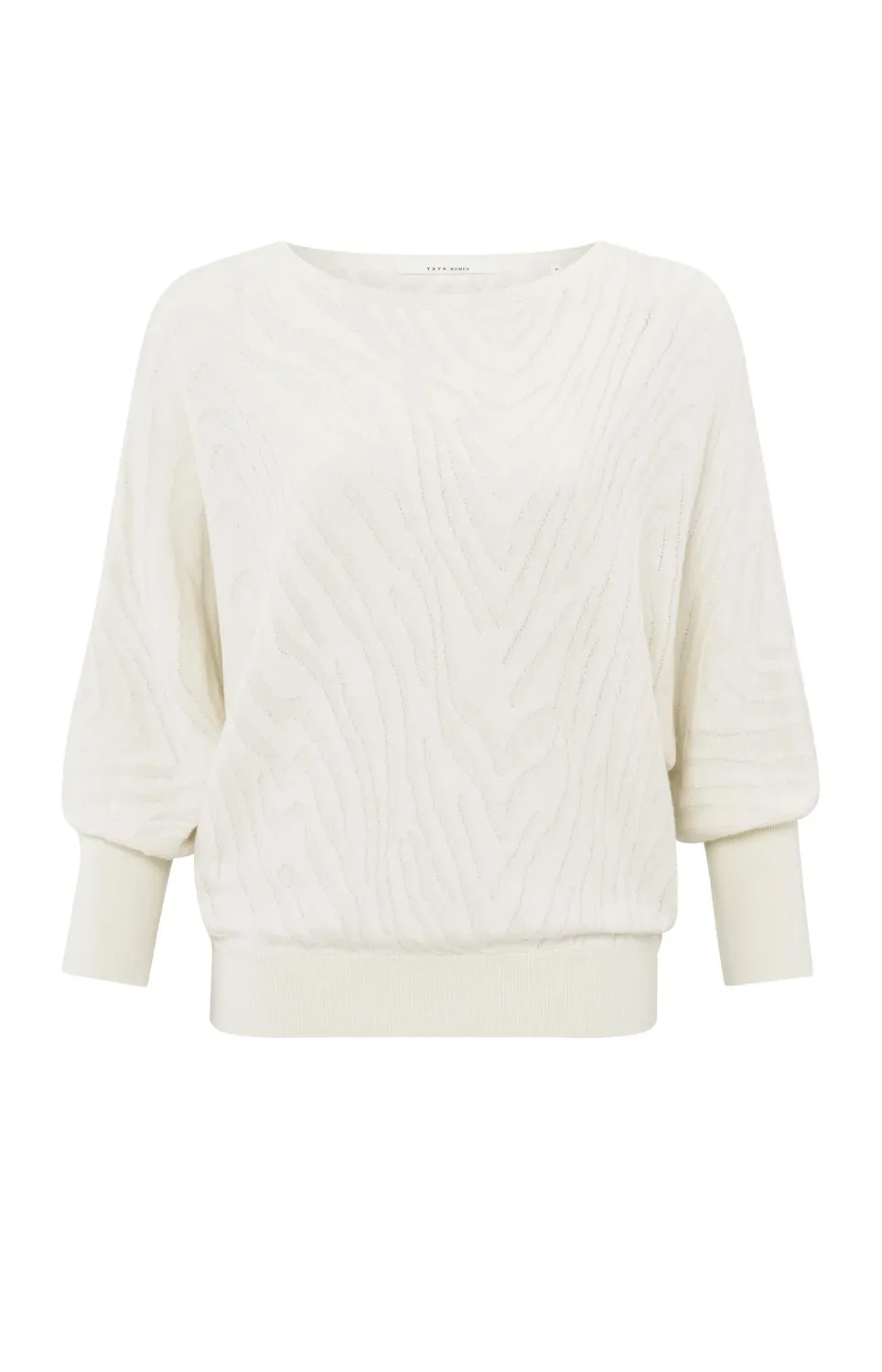 YaYa Jaquard sweater with boat neck Ecru