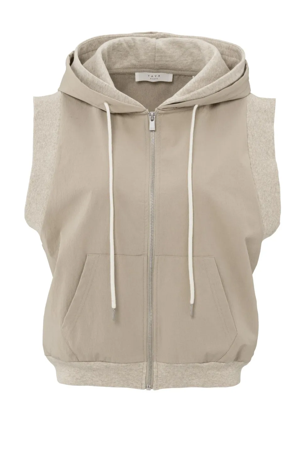 YaYa Sleeveless cardigan with hood Beige