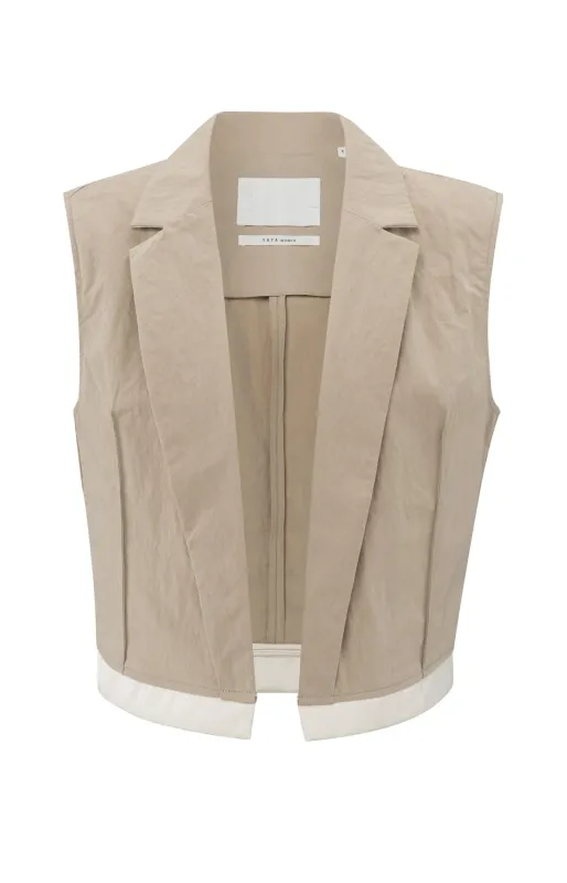YaYa Sleeveless cotton woven gilet Beige