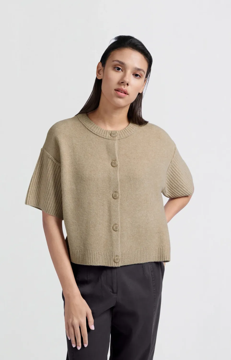 YaYa Cardigan with short sleeves Beige
