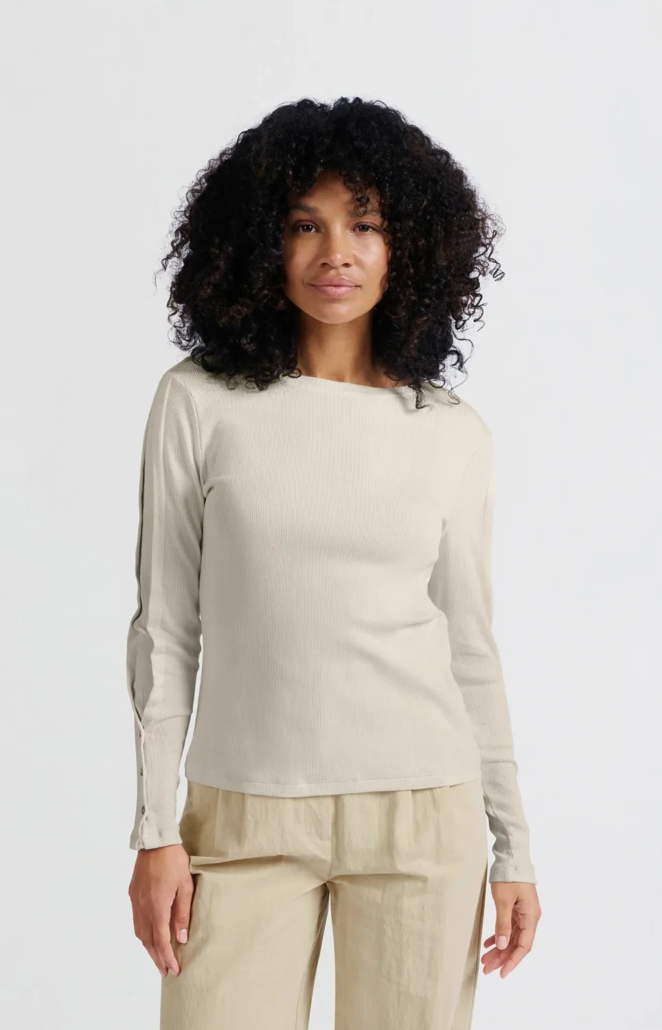 YaYa Long-sleeve top with buttons Ecru