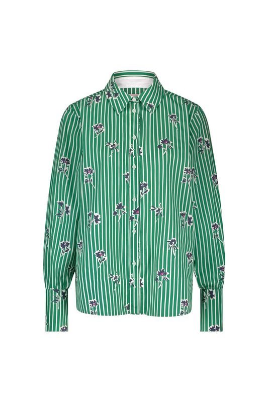 Studio Anneloes Liona poplin flower stripe blouse Groen