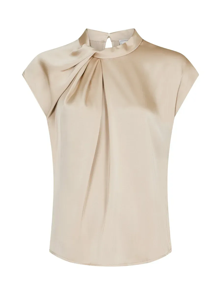Neo Noir Fleur Drapy Satin Blouse Beige