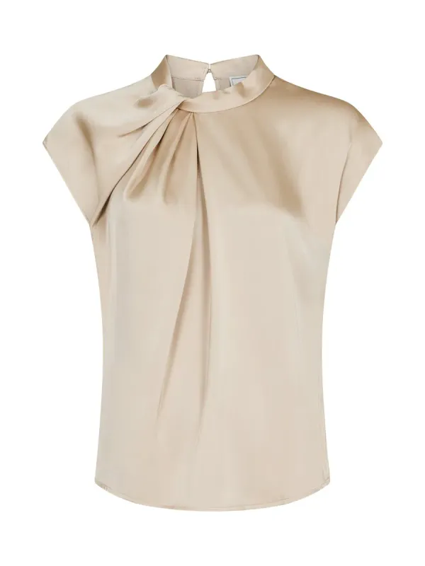 Neo Noir Fleur Drapy Satin Blouse Beige