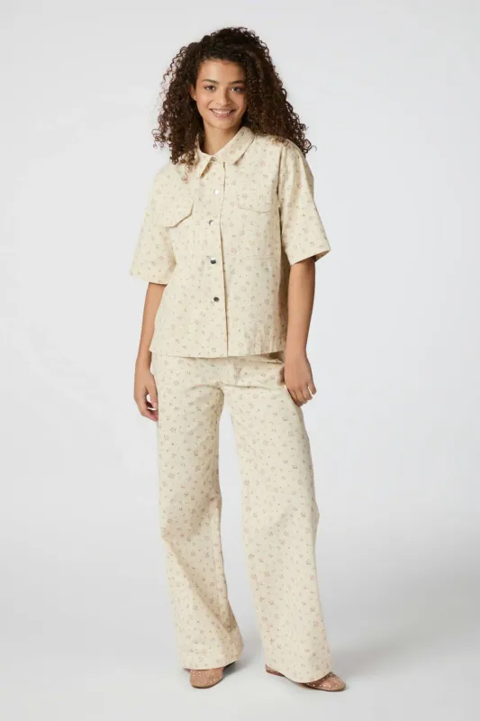 Neo Noir Semba Floral Denim Pants Beige