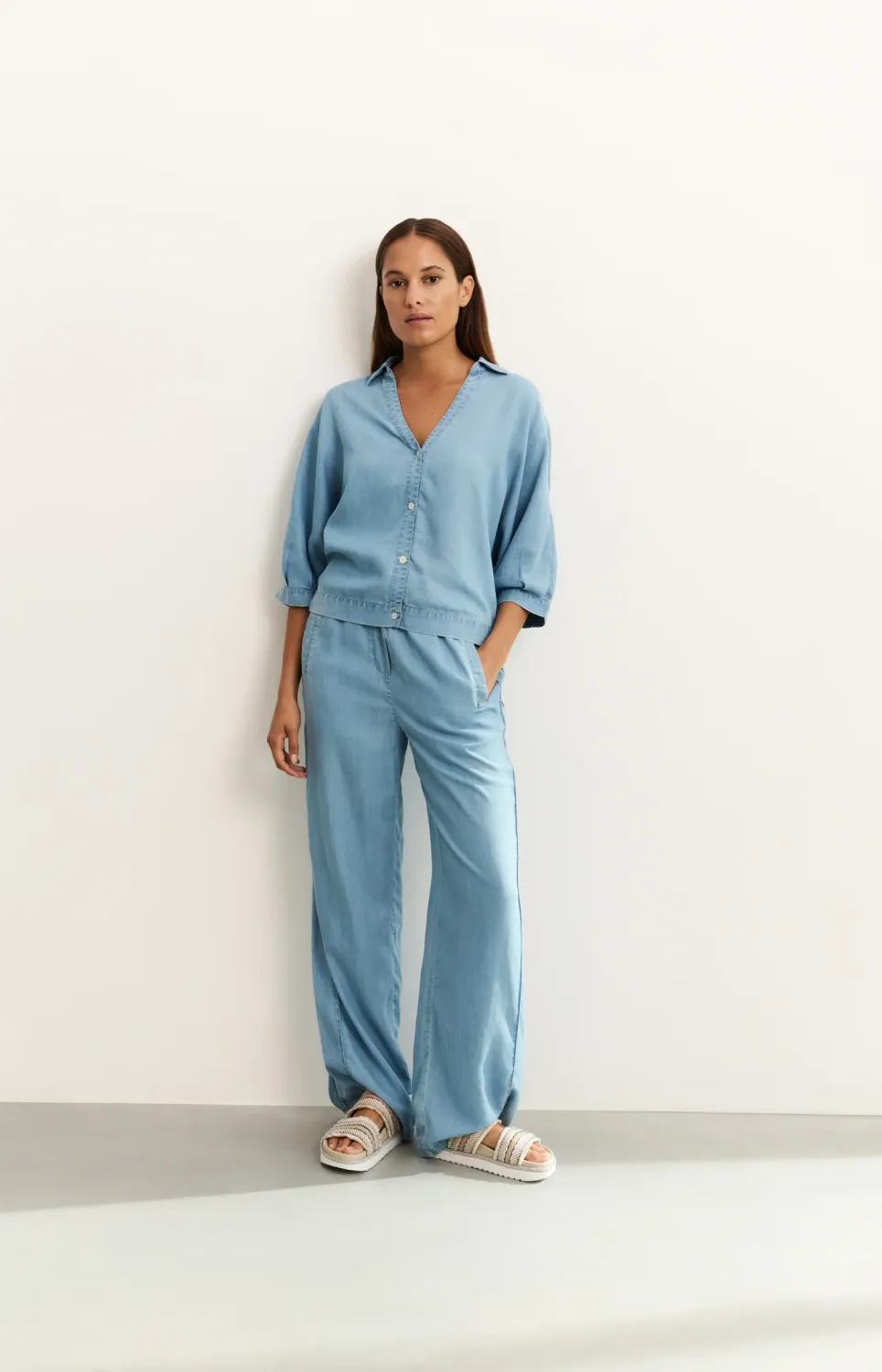 YaYa Chambray trousers Blauw
