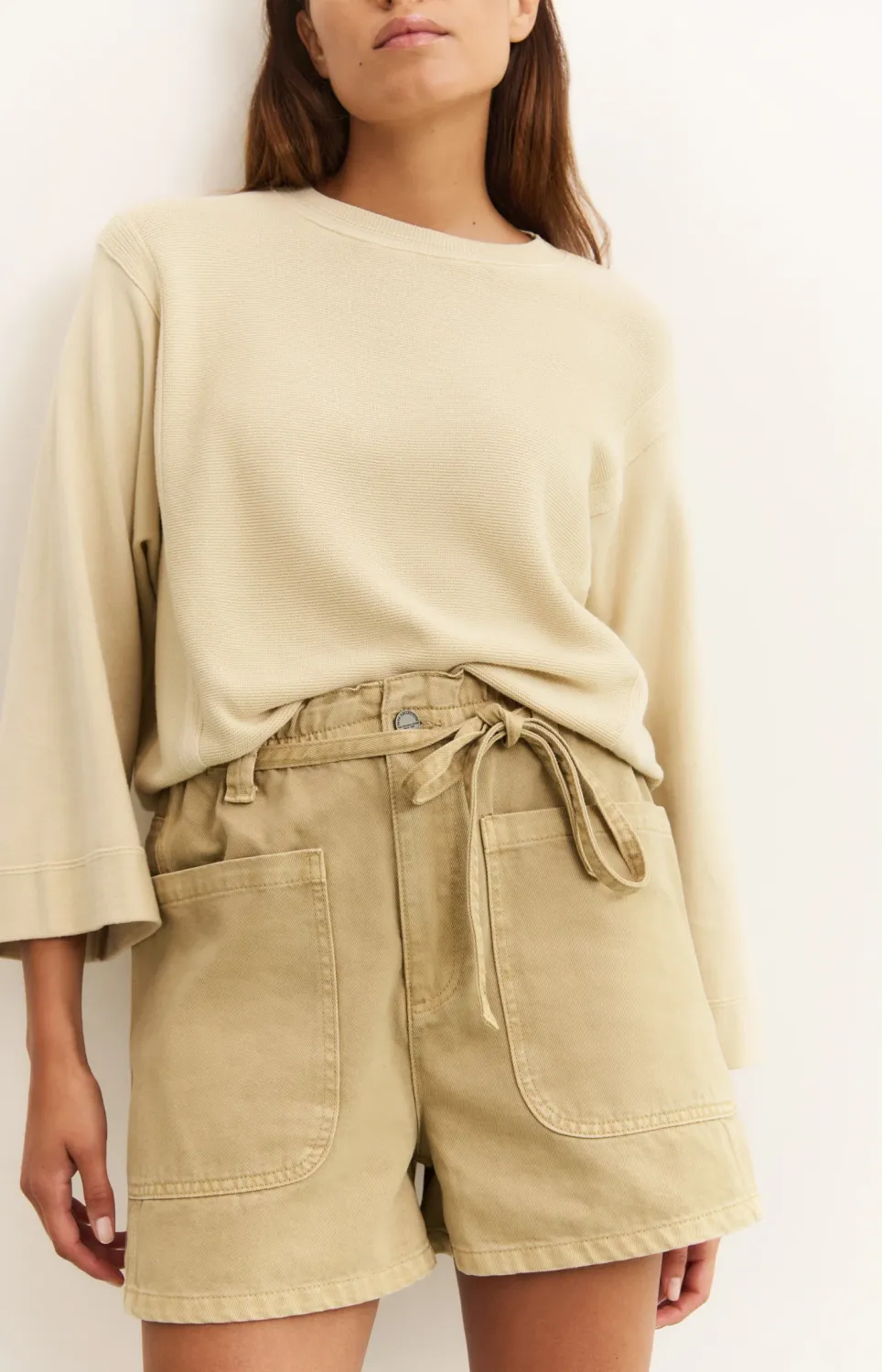 YaYa Garment dye woven high waist Beige