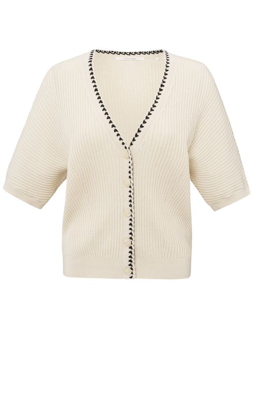 YaYa Rib cardigan with fun detail a Beige