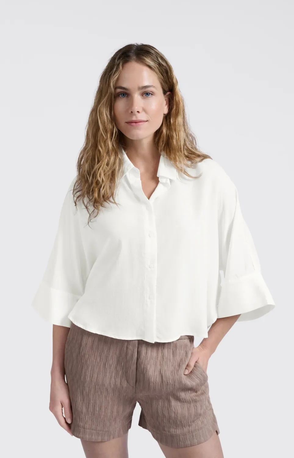 YaYa Cropped loose fit blouse Wit