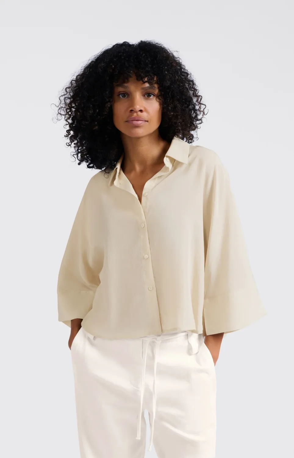 YaYa Cropped loose fit blouse Beige