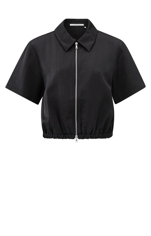 YaYa Satin shortsleeve jacket Zwart