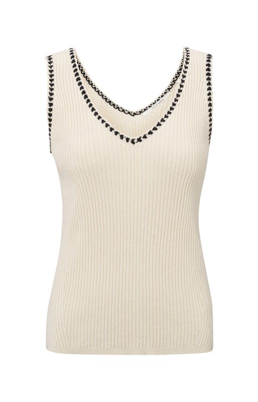 YaYa Rib tanktop with fun detail at Beige