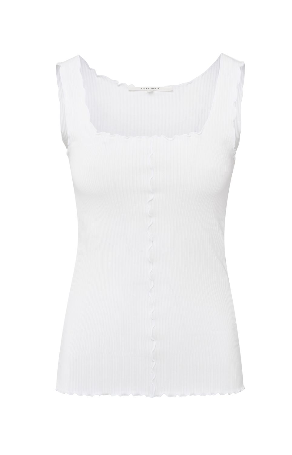 YaYa Ribbed singlet with wavy edges Wit