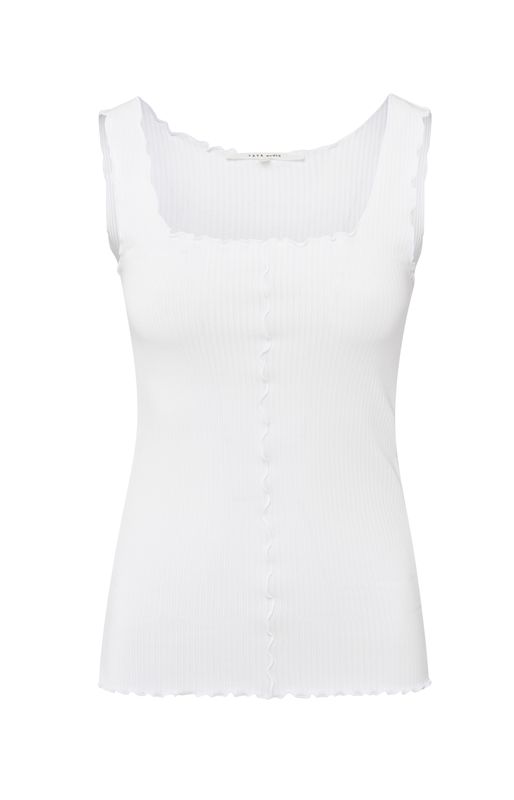 YaYa Ribbed singlet with wavy edges Wit