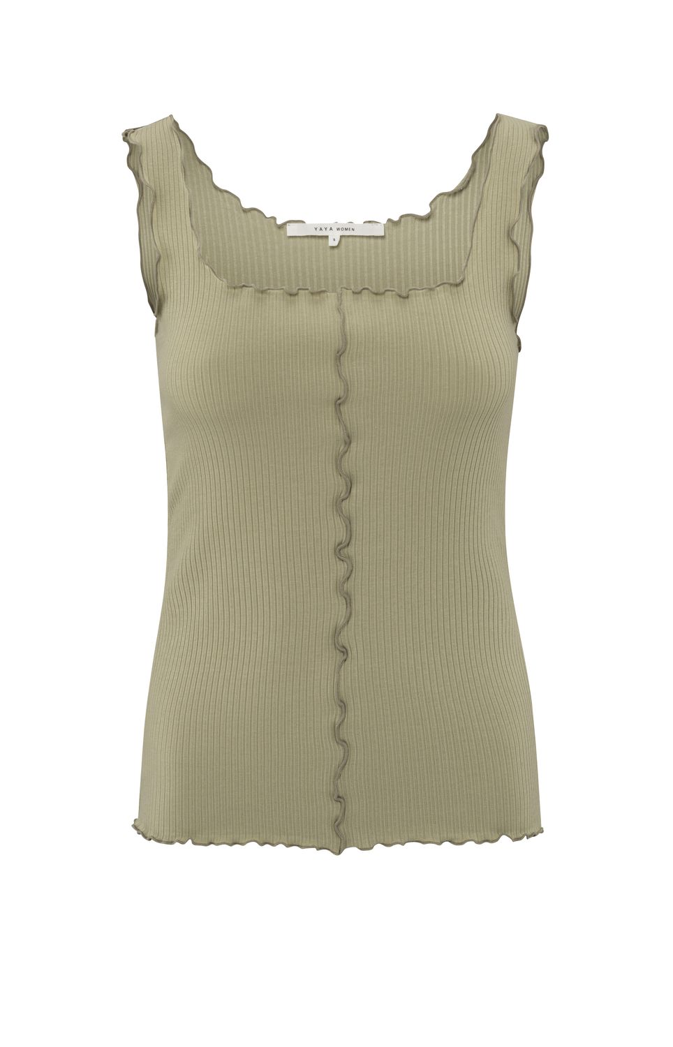 YaYa Ribbed singlet with wavy edges Groen