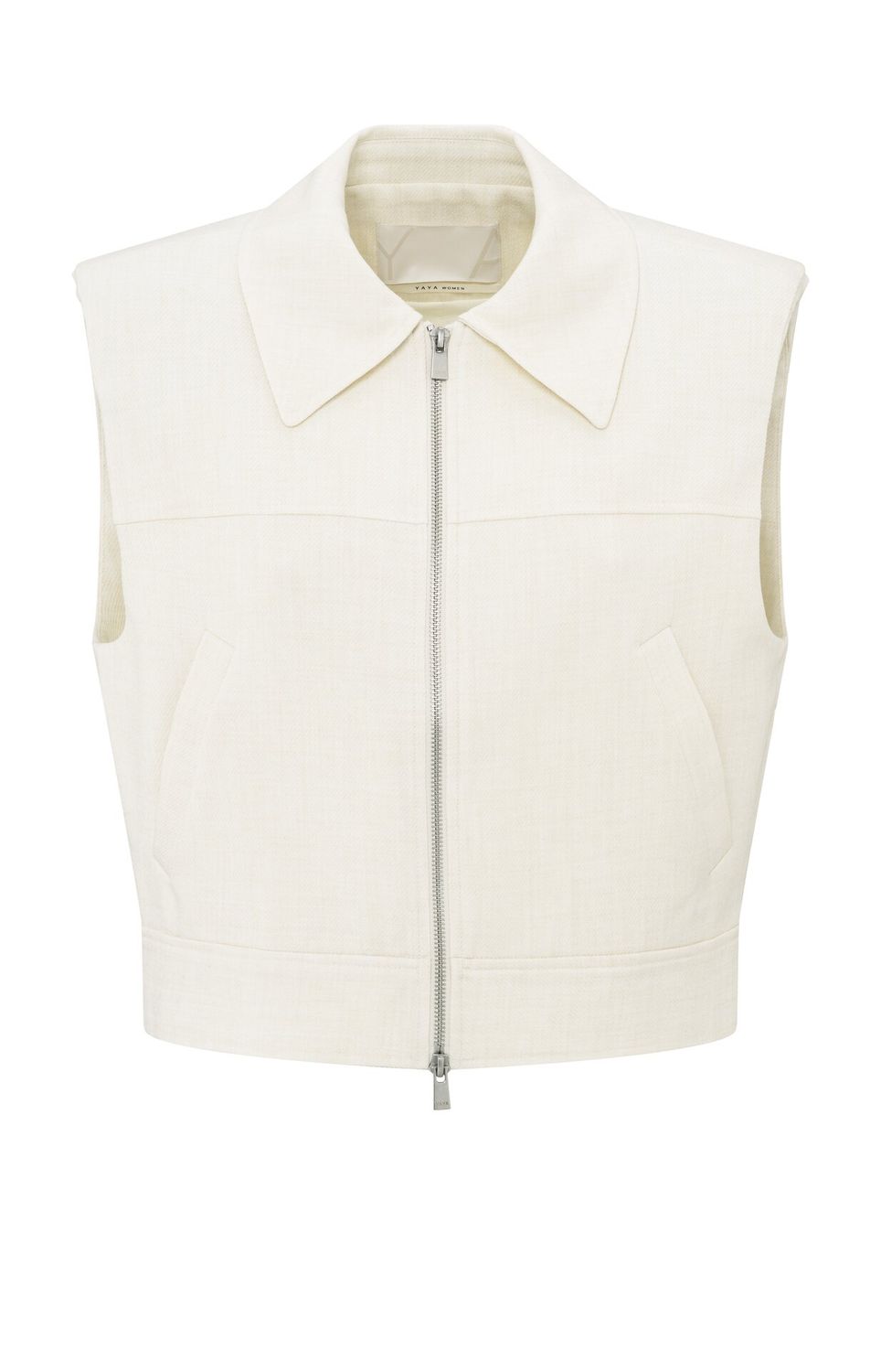 YaYa Sleeveless cropped jacket Beige