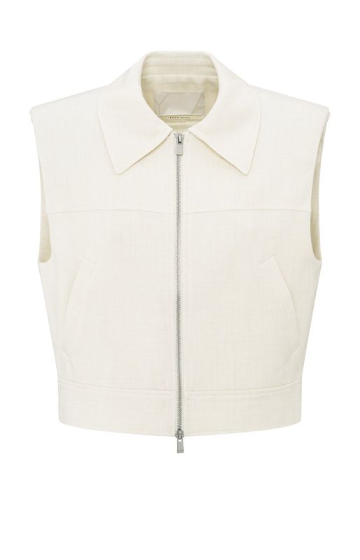YaYa Sleeveless cropped jacket Beige