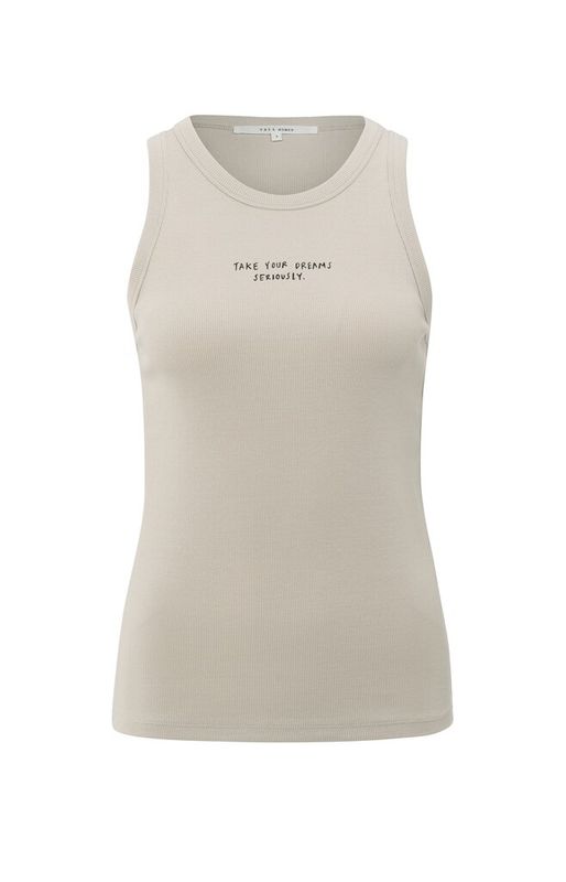 YaYa Geribd singlet met tekstprint Beige