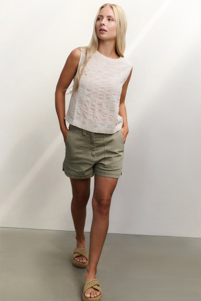 YaYa Embroidered sleeveless top Ecru
