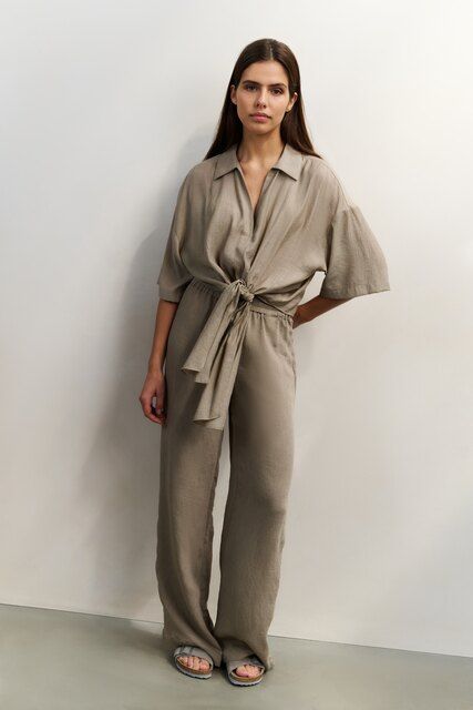 YaYa Woven trousers with wide legs Beige