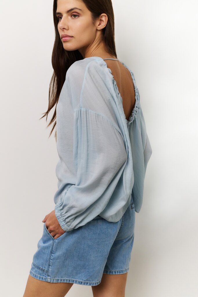 YaYa Crinkle top with low back Blauw