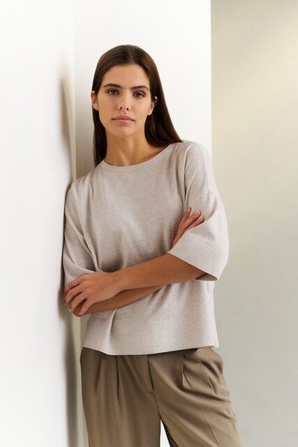 YaYa Oversized fijngebreid T-shirt Bruin