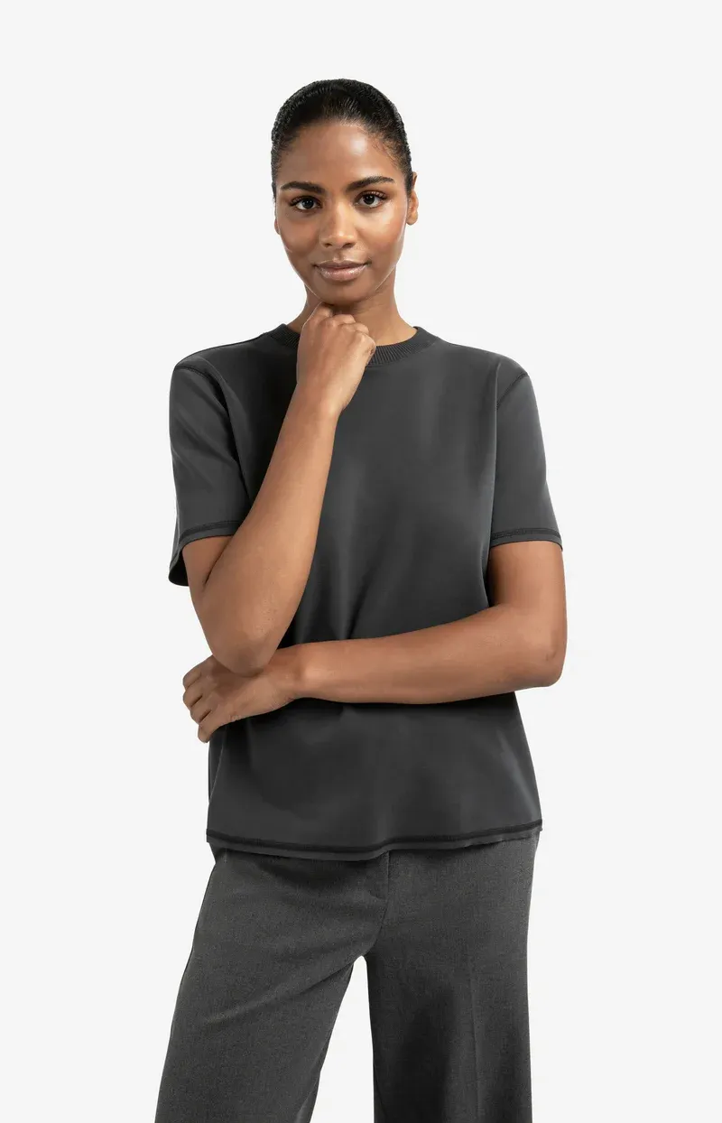 YaYa T-shirt met ribkraag Zwart