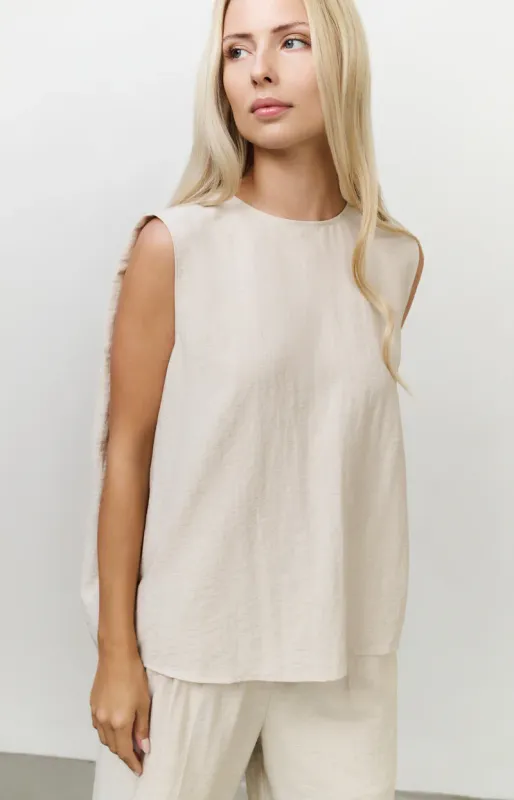 YaYa Mouwloze top met knoopsluiting Bruin