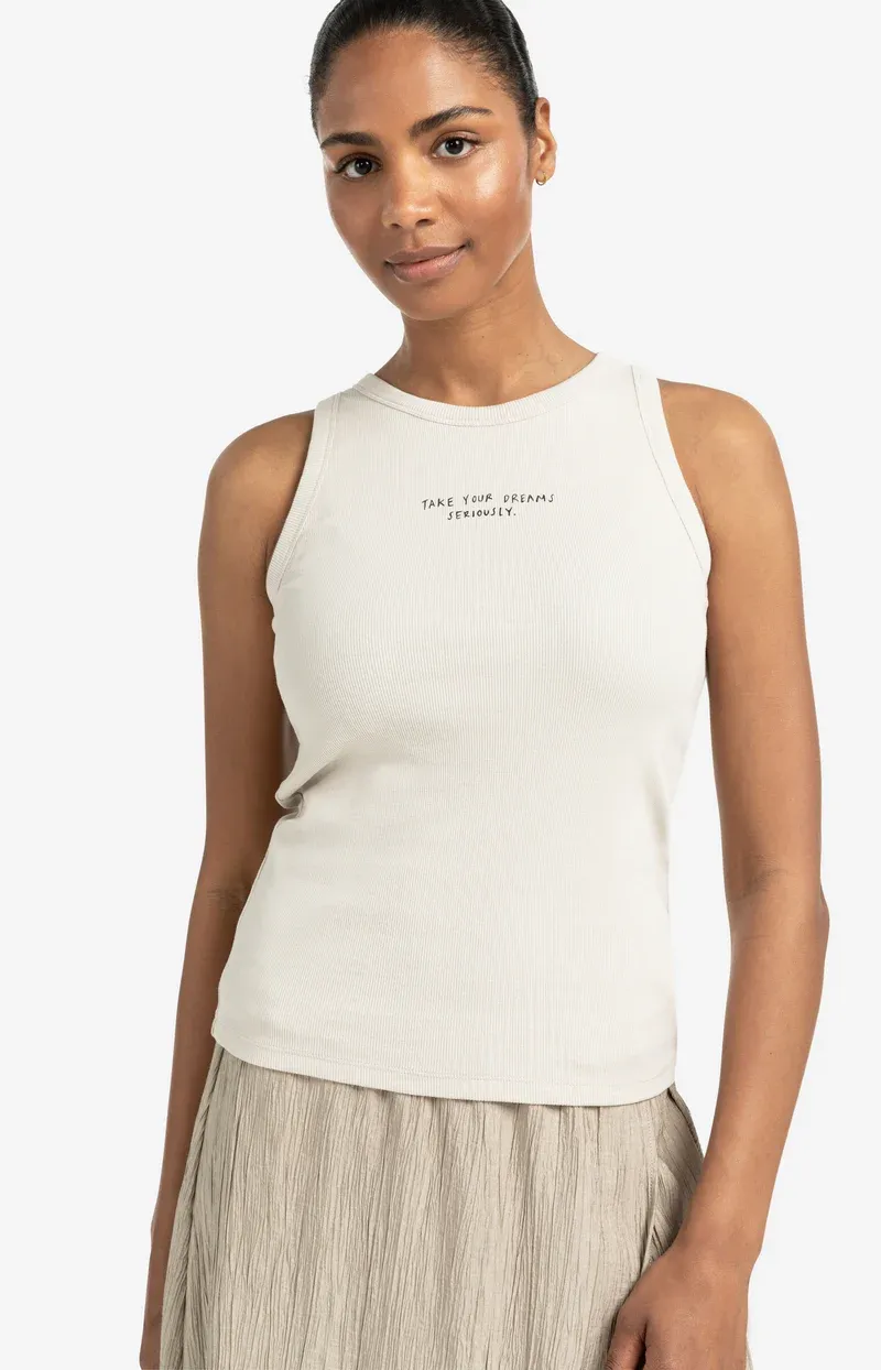 YaYa Geribd singlet met tekstprint Beige