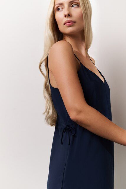 YaYa Strappy dress with drawstrings Blauw 01-601180-506