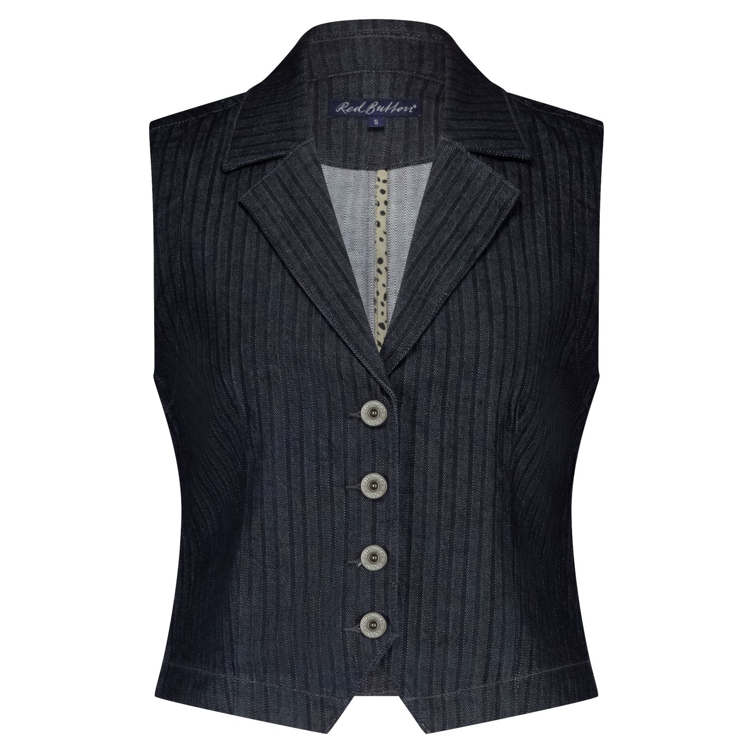 Red Button De Waistcoat Blue Denim Stripe heef Blauw SRB4742