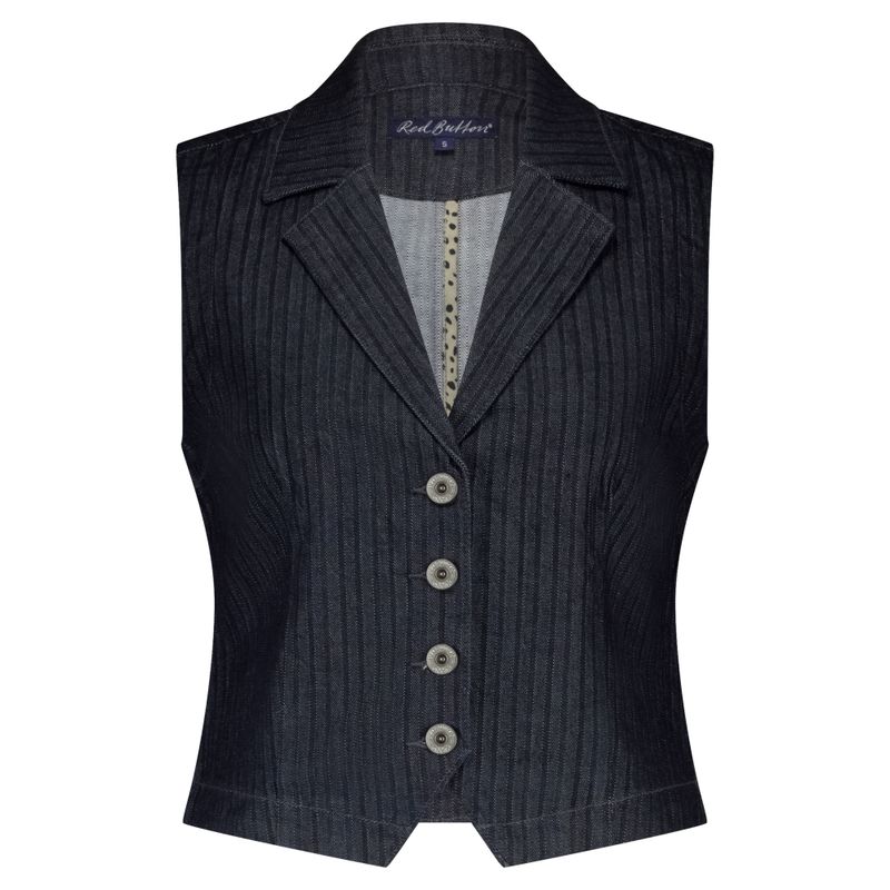Red Button De Waistcoat Blue Denim Stripe heef Blauw SRB4742