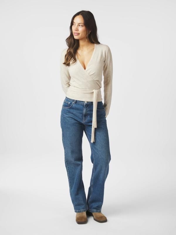 Neo Noir Tilfa Knit Wrap Blouse Beige 166313