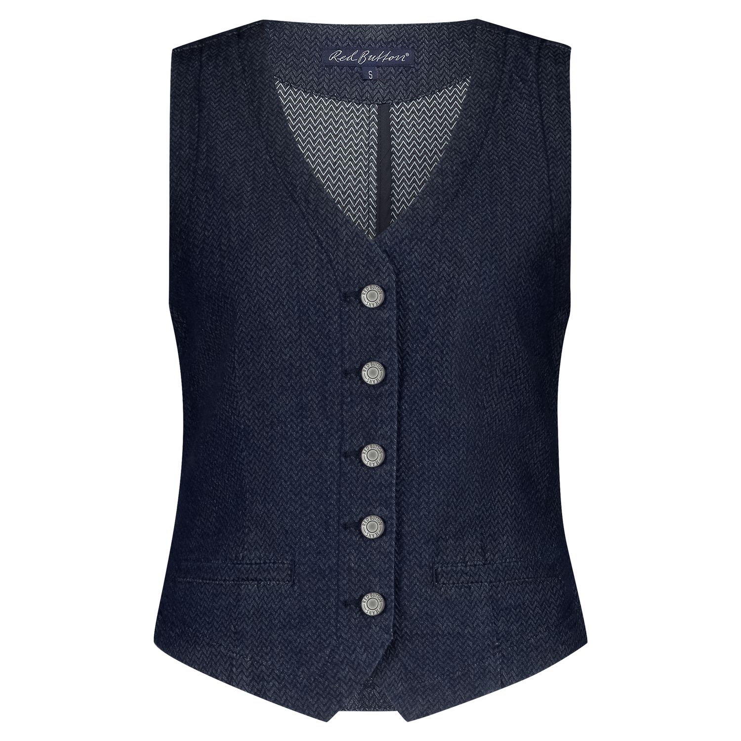 Red Button De Waistcoat Denim Herringbone is e Blauw SRB4587