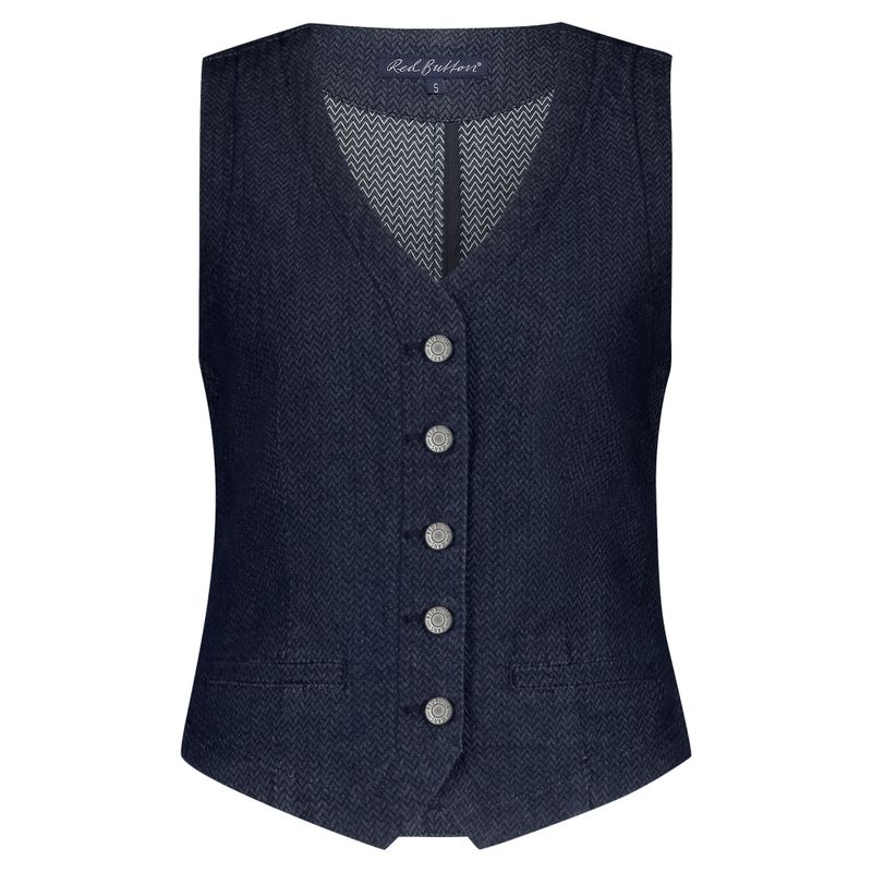 Red Button De Waistcoat Denim Herringbone is e Blauw SRB4587