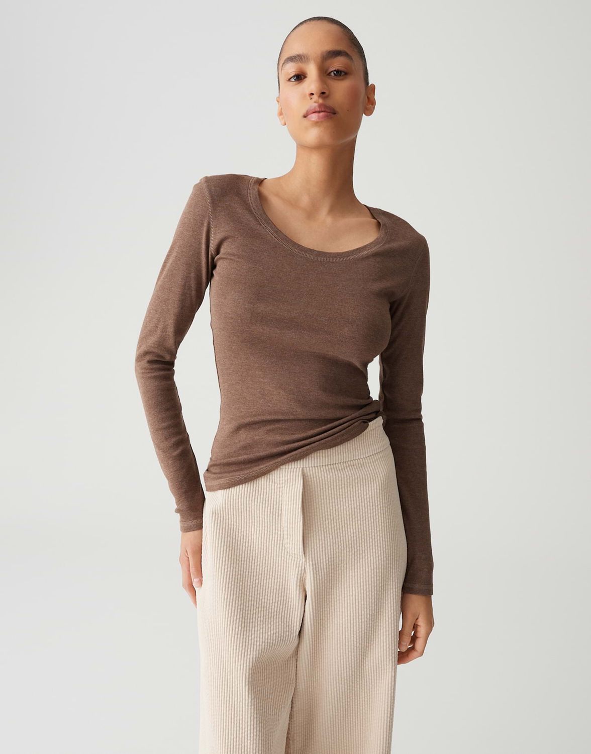 Opus Sorana bruin t-shirt lange mouw